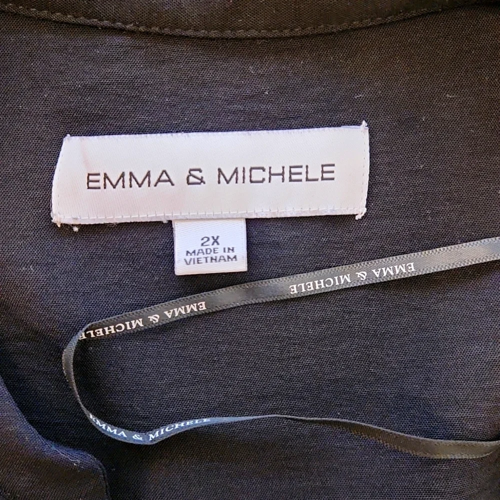 Emma & Michelle Shirt Dress Black Ruffle V-Neck Roll Tab Sleeves 2X - Picture 9 of 12